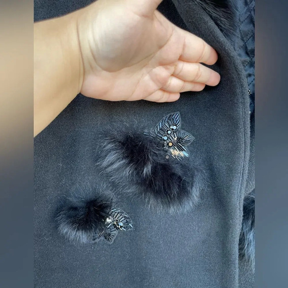 Kobi Halperin X Erte Anisa Fox and Rabbit Fur Combo Coat w/ Crystal Brooches L - Picture 9 of 16